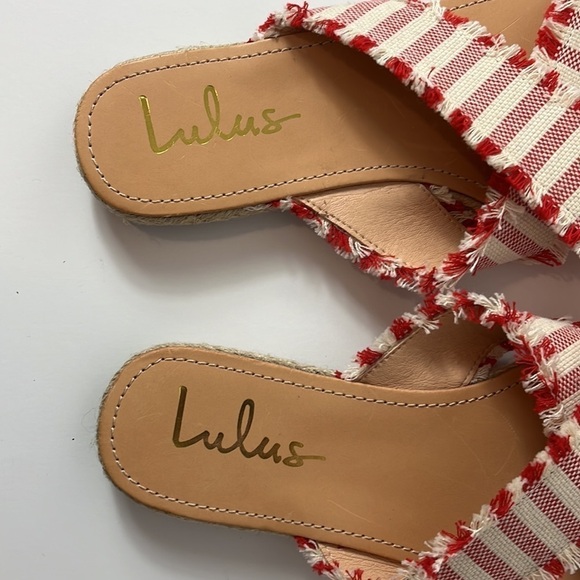 Lulus Sandals Espadrilles Flats  Fringed Canvas Striped Straps Red Women 10 - Picture 5 of 12